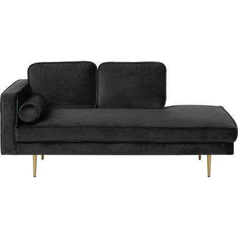 Chaise longue tapizado en terciopelo negro versión izquierda patas de metal diseño moderno Miramas