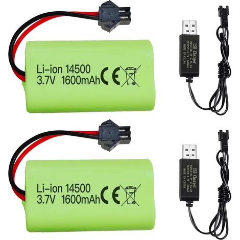 2 Batterie Ricaricabili Li-Ion 3.7V 1600mAh con Connettore SM-2P + Cavi USB – Ricambio per Dispositivi Elettronici e Progetti Fai-da-te – Dimensioni 50x29x14 mm (1/5)