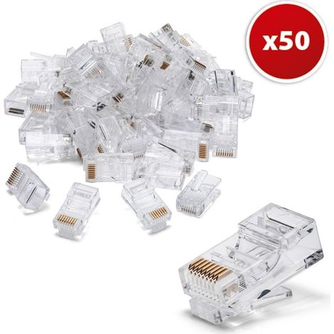 Connecteurs RJ45 pour câbles Ethernet Cat 6 UTP - Transparent - Contacts dorés - Lot de 50