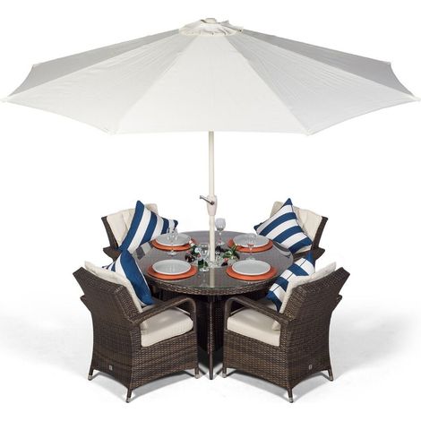 Arizona Round 4 Seater Patio Dining Set with Ice Bucket Drinks Cooler - Brown (1/5)