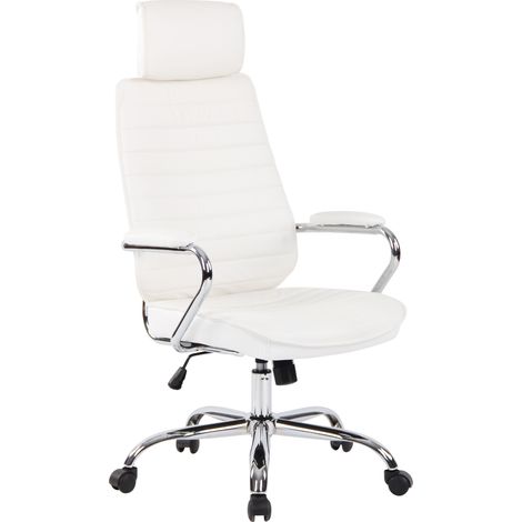 Fauteuil de bureau Rako en véritable cuir ajustable et pivotant Blanc (1/5)