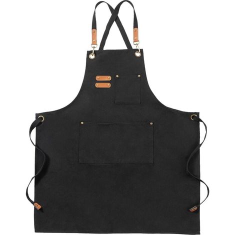 [NIEMALS VERWENDET] Schwarze Canvas-Schürzen, Arbeitsschürzen für Männer und Frauen, Kochschürzen mit verstellbarem Riemen und 3 Taschen (1/4)