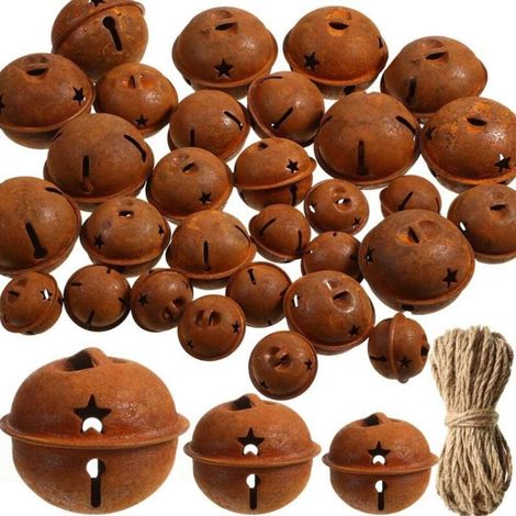 Bardusch - 30 grelots rouilles + corde étoile – décoration arbre Noël, artisanat (1/4)