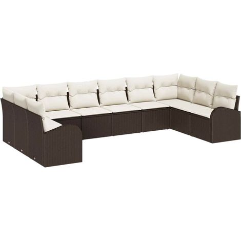 Sofa Set with Cushion 10 pcs Brown Poly Rattan vidaXL