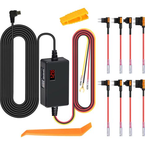 GARRYFIZH ‌Kit câblage pour caméra embarquée‌ , 12V-24V vers 5V 3A, indicateur tension , Mode stationnement 24H, protection batterie , Type C , ‌Accessoire sécurité voiture‌