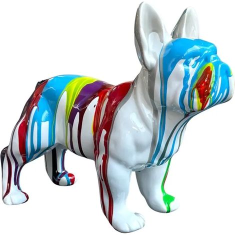 Statue en résine chien bulldog français blanc peinture multicolore - GUNNER
