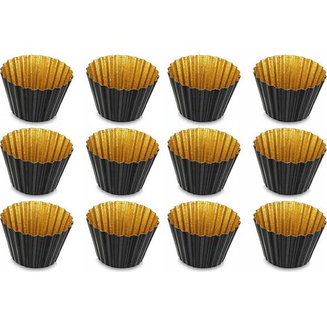 Set mit 12 Vintage-Teelichthaltern aus gold-schwarzem Metall (1/5)