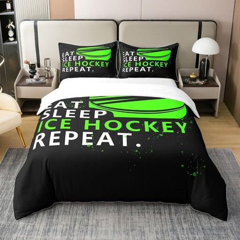 Bettwäsche-Set 200x200cm mit Eishockey-Motiv, 100% Baumwolle, Kinder & Erwachsene