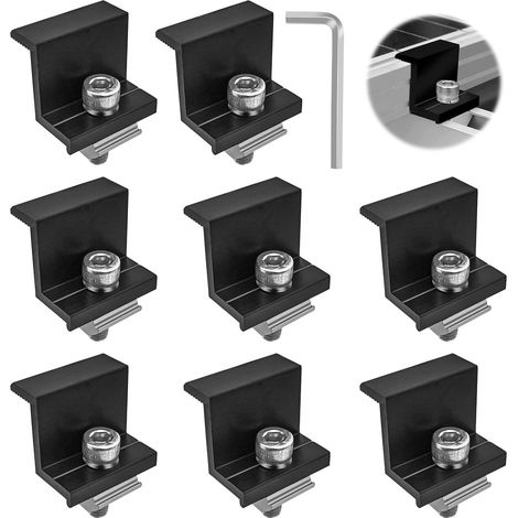 8 Pièces Supports de Panneau Solaire,30 mm Fixation Panneau Solaire en Aluminium,Support Montage Panneau Solaire en Z pour Rail de Montage Photovoltaïque (Noir) (1/5)