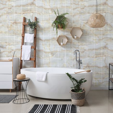 Sticker Mural Carrelage adhésif Cuisine Salle de Bain - 60 STICKERS CARRELAGES MARBRE DE LOS VINOS - 60stickers10x10cm (1/5)