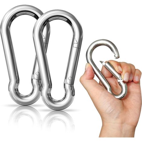 2er Karabinerhaken Set 11x120cm, Super Groß Karabiner Edelstahl 304 Karabiner Professionell belastbar, Groß Karabinerhaken mit Schnappverschluss für alle Zughilfen und Griffe mit Einer Öse (1/5)