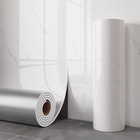 Carta da parati autoadesiva effetto piastrelle - Rivestimento murale con texture effetto marmo - Bianco sporco - Strato adesivo forte - Impermeabile - Materiale PVC - 40 cm x 3 m - 2,3 mm (1/5)