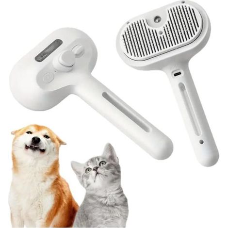 Brosse Chat, Efficace pour Poils Long et Court,Chien Autonettoyante,Brosse de toilettage pour Chats Chien,Mode pulvérisation,Blanc (1/5)