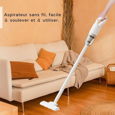 Aspirateur sans Fil, Aspirateurs Balais et Balais Électriques, Convient pour Les Sols, Les Tapis et Les Poils d'animaux, Blanc (1/4)