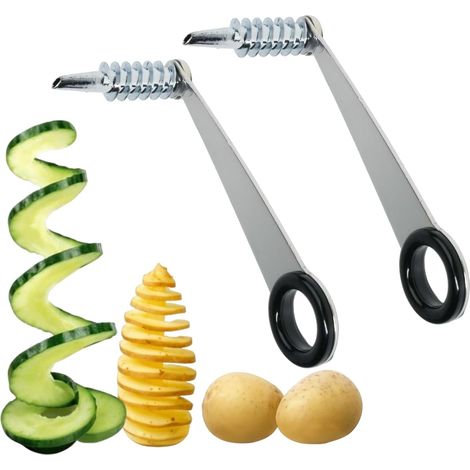 Cortador de verduras en espiral de 2 piezas, práctico utensilio de corte de acero inoxidable para pepinos, zanahorias y patatas, accesorio optimizado para cocinas modernas. (1/5)