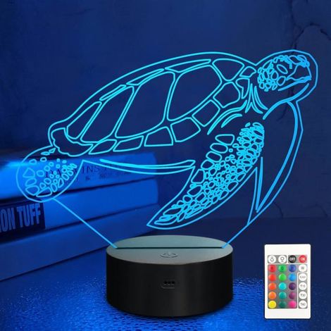 Veilleuse 3D en forme de tortue pour enfants, lampe à illusion d'optique avec télécommande à 16 couleurs changeantes, idée cadeau d' (1/5)