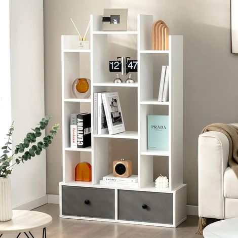 COSTWAY Estantería Librería de 12 Niveles con Cajón, Estabtería de Madera con 12 Compartimentos, Estudio, Sala de Estar, Dormitorio, 80 x 24 x 132cm (Blanco) (1/5)