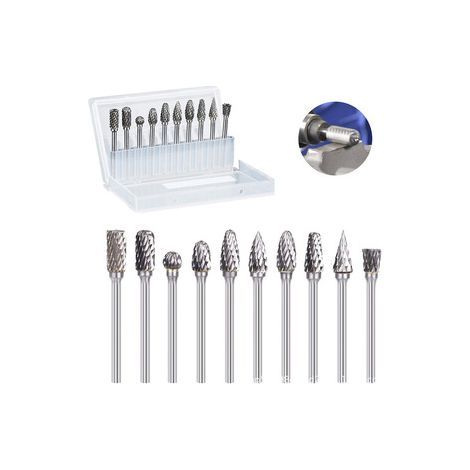 10 fraises en carbure de tungstène double coupe – Tige 3 mm pour défonceuse – Limes rotatives pour sculpture sur bois et racines (1/4)