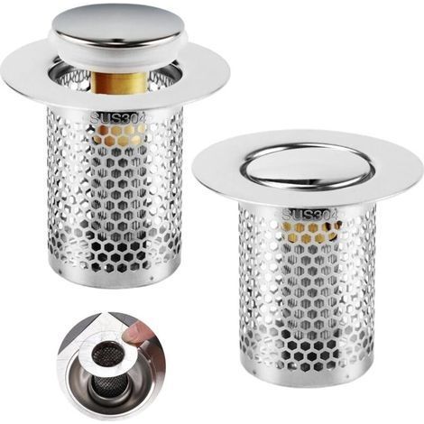 2 Pièces de Crépine de Vidange, Filtre à Evier en Acier Inoxydable Cuisine, 33 × 50 mm Grille Douche, Bonde Evier Pop-Up en Noyau en Laiton, pour Cuisine, Salle de Bain, Baignoire (1/4)