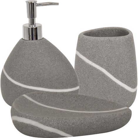 Set de 3 accesorios de baño Cerámica ZEN Gris MSV (1/4)