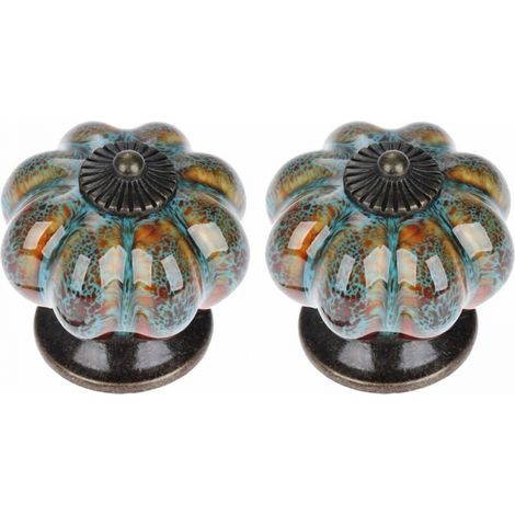 Set di 2 maniglie per porte, cassetti e armadi (blu), maniglie in ceramica, eleganti maniglie retrò a forma di zucca (1/3)