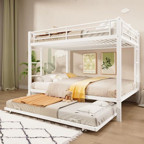 Lit superposé enfant en métal 140 x 200 cm avec lit gigogne, blanc, sans matelas (1/5)