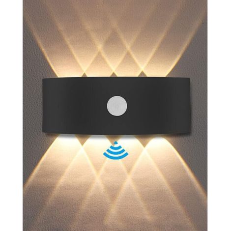Applique Murale Exterieur, Lampe Detecteur de Mouvement Interieur 8W, Applique Murale Chambre 3000K Blanc Chaud, Imperméable IP65, Balcon, Escaliers, Salon Disponible - Noir [Classe énergétique (1/4)