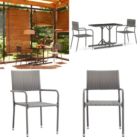 Set Mobili da Pranzo per Giardino 3 pz Grigio - Tavolo da pranzo esterno - Sedie da giardino