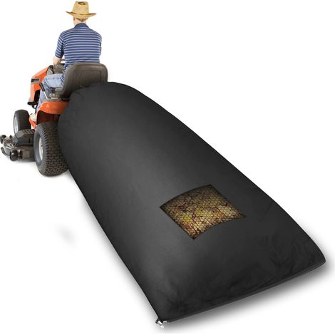 Bolsa para hojas fabricada en tejido Oxford 420D para tractores cortacésped (200 x 130 cm, negra) con cremallera y tejido de malla. (1/5)