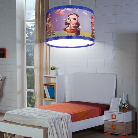 Kinderleuchte Hängelampe Tiermotive Spielzimmer Pendelleuchte Kinderzimmer, Panda Trommel, 1x E27 Fassung, DxH 28x120 cm