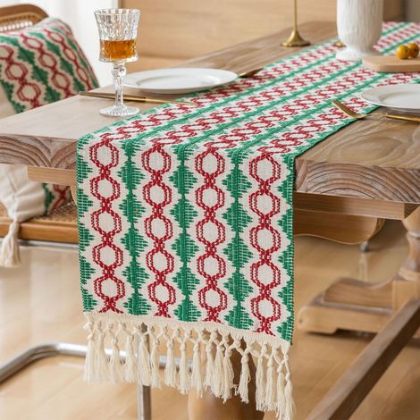 Nappe De Table De Noël - 35 X 183 Cm - Polyester - Pour Table À Thé Table À Manger Commode - 1 Pièce