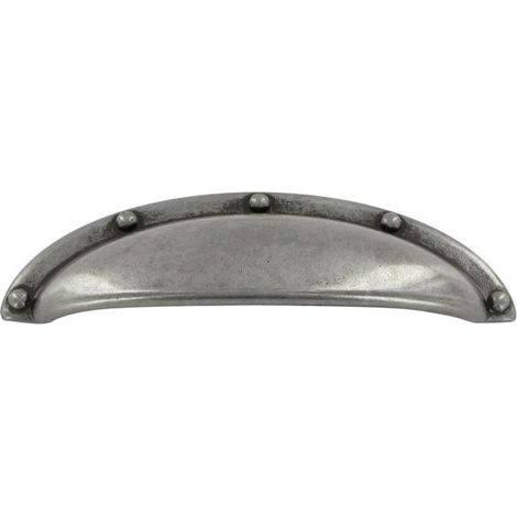 Poignée de meuble coquille métal – Décor vieil argent – Fixation par vis M4 – Pour bois dur – Fosun
