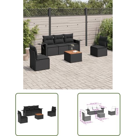 The Living Store 6-tlg. Garten-Sofagarnitur mit Kissen Schwarz Poly Rattan - Gartenmöbel Set - PE-Rattan Möbel - Outdoor Lounge - Esszimmergarnitur - Balkonmöbel