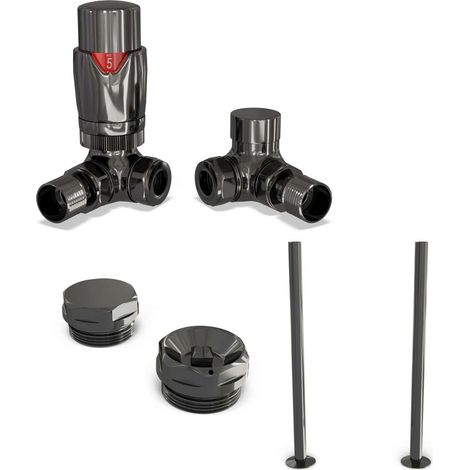 Stirling Bold - Thermostatic Radiator Valve & Installation Kit - Black Nickel Corner 15mm