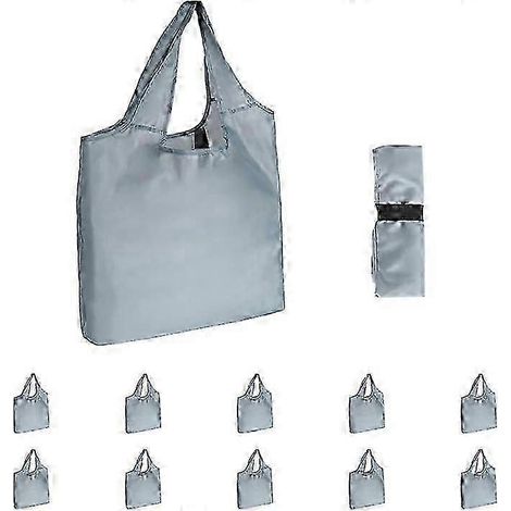Sacs de courses réutilisables avec poignées, en gros, pliables et surdimensionnés, capacité de 22,7 kg, lavables en machine, en polyester résistant, lot de 10, gris (1/5)