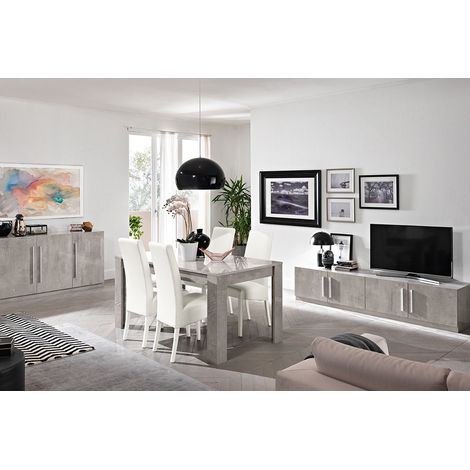 CLARK - Ensemble Salon Séjour Effet Marbre Meuble TV + Buffet + Table 160cm (1/5)