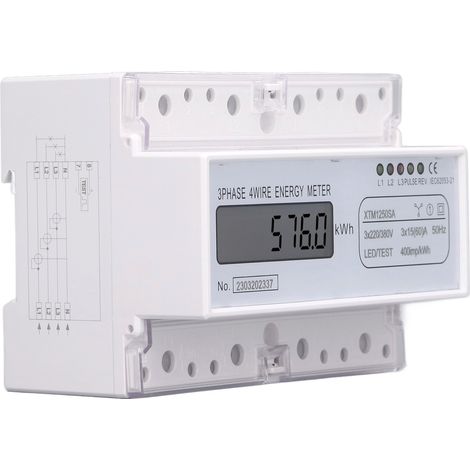 Dreiphasiger 4-Leiter 7P Digital-LCD-Energiezähler, kWh-Wattmeter, Stromverbrauchsanzeige, DIN-Schienenmontage (35 mm) (1/5)