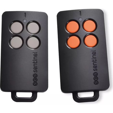 Télécommande 4 canaux grise et orange – Compatible motorisations SCS Sentinel – Portée 50m – Alimentation 2 piles CR2032 fournies (1/5)