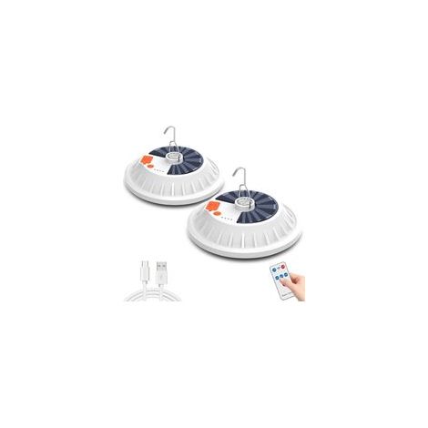 Lot de 2 Lampe Camping Solaire, Lampe Exterieur Rechargeable par USB avec Télécommande, 5 modes avec crochet, Lanterne de Camping Étanche Portable pour la randonnée, la pêche, les urgences (1/5)