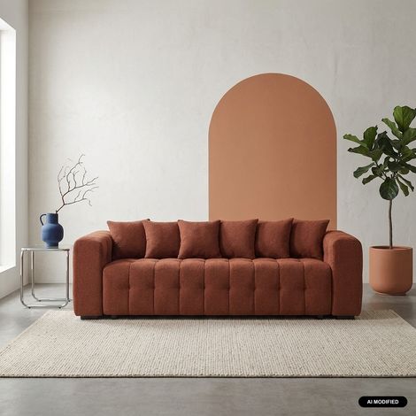Canapé convertible 3 places bouclette texturée avec coffre terracotta - Leon (1/5)