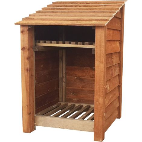 Wooden log store, with kindling shelf (W-79cm, H-126cm, brown finish)