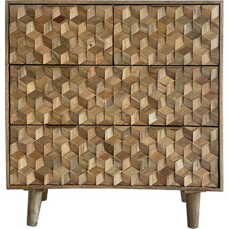 Geometric 2+2 Drawer Chest of Drawer - Mango Wood - L45 x W90 x H96 cm - Mango Light Finish