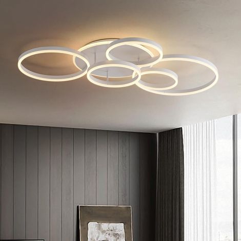 Plafonnier Led à Intensité Variable,116Cm Plafonnier Encastré 108 W 6400 Lm Avec TéLéCommande,Lustre à 6 Anneaux Acrylique Pour Salon,Chambre à Coucher, Salle à Manger,3000-6000 K,Blanc (1/5)