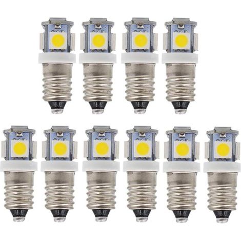 Lot de 10 ampoules LED E10 12V blanc froid 5SMD 0,5W 50LM (1/5)