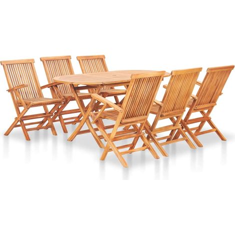 Set comedor de jardín plegable 7 piezas madera maciza de teca vidaXL (1/5)