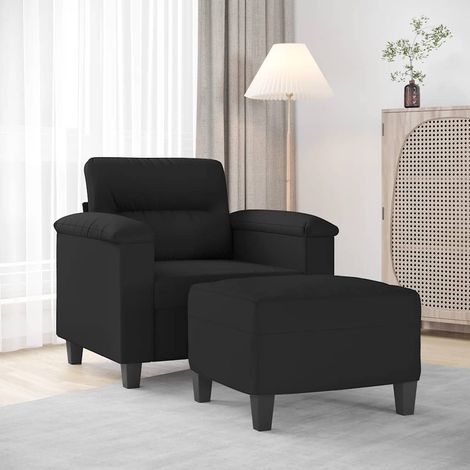 vidaXL Fauteuil avec repose-pied Noir 60 cm Tissu microfibre (1/5)