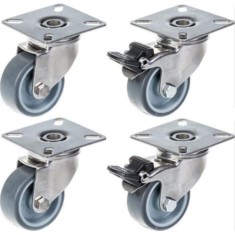 Wheels - Construction equipment - 50 mm - Swiveling - Set of 4 - Gray rubber