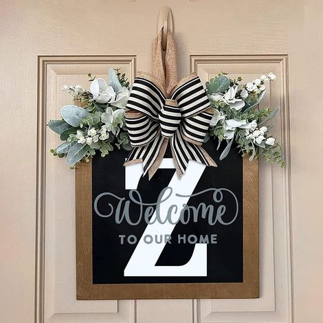 Guirnalda personalizada para puerta con letras – decoración de pared de madera y guirnalda artificial para todas las estaciones (1/5)