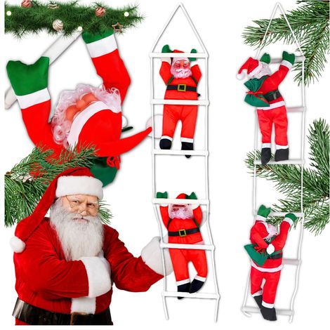 Weihnachtsmann auf einer Leiter, 120 cm, Balkonfensterdekoration