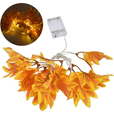 Guirlande lumineuse LED jaune feuille d'automne, alimentée par piles, résistante, en forme d'érable, pour fêtes intérieures et extérieures. Idéale pour les fêtes en intérieur et en extérieur. (1/5)